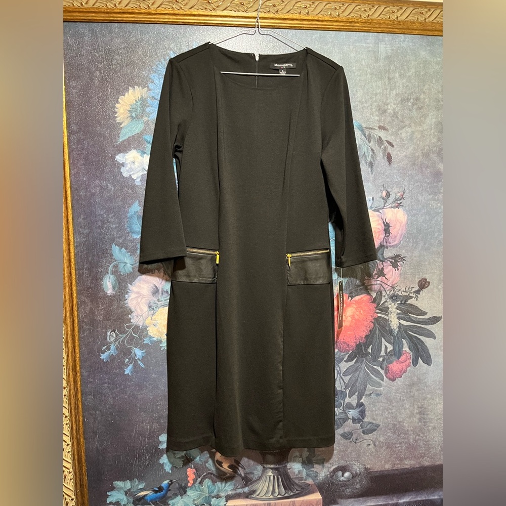 Sharagano Black Dress with Gold Accents